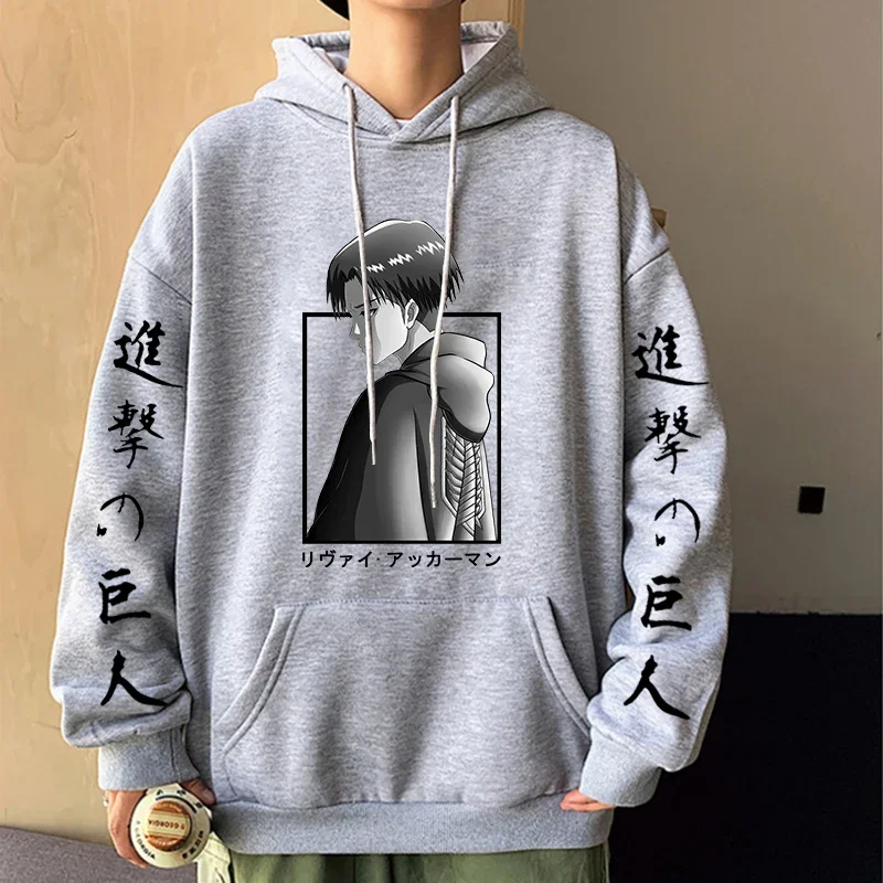 Mężczyźni Kobiety Anime Bluzy Attack On Titan Levi Shingeki No Kyojin Bluza z kapturem z nadrukiem Plus Size Harajuku Streetwear Pullover