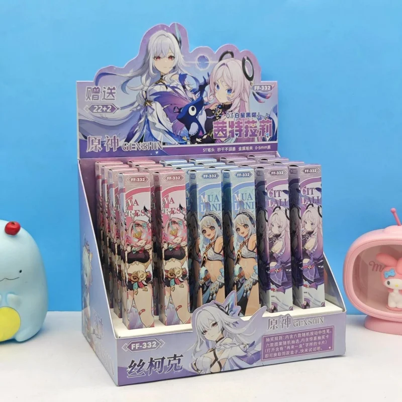 

24pcs/lot Kawaii Genshin Press Gel Pen Cute 0.5mm Black Ink Neutral Pens Gift Stationery Office School Supplies