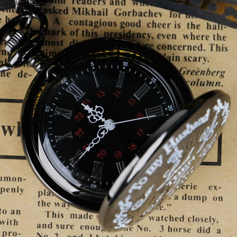 Steampunk Vintage Black Quartz Pocket Watch "TO MY HUSBAND"Men Watch Love Best Gifts Men Husband