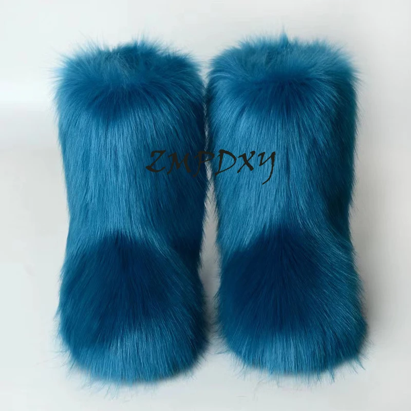 New Design Winter Luxury Warm Shoes Women Multi Colour Fluffy Fuzzy Faux Fur Snow Boots For Ladies Mongolian Long Fur Boots