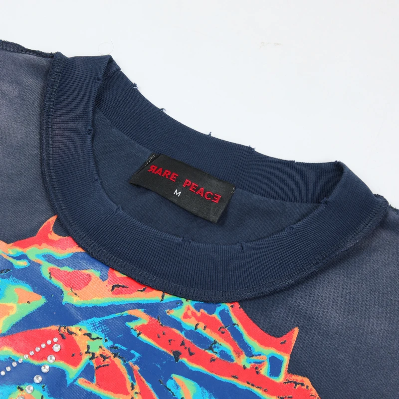 Summer RARE PEACE Tshirts High Street Graffiti Letters Rhinestone Women Men Short Sleeve Tee Top