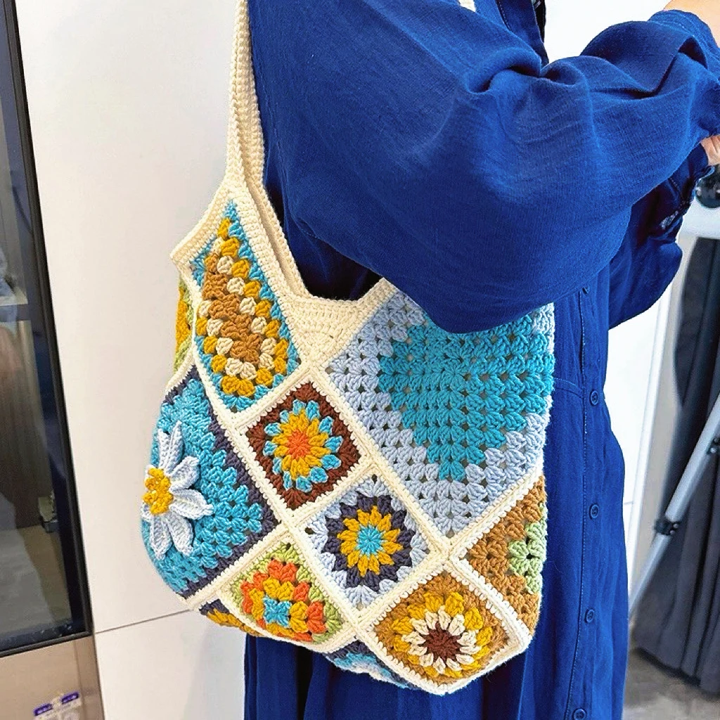 handmade-crocheted-women's-shoulder-bag-floral-design-cute-versatile-finished-product-diy-knitting-material-bag-accessories