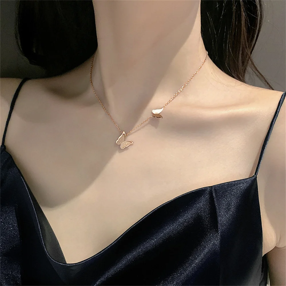 New Cute Butterfly Charm Pendant For Women Rose Gold Color Stainless Steel Animal Choker Necklace Female Jewelry Christmas Gift