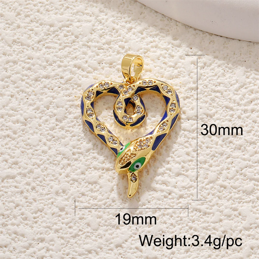 Diy Jewelry Making Charm 18k Copper Gold Plated Leopard Pattern Love Pendant Peach Heart Snake Zirconium Color Preserving Charms