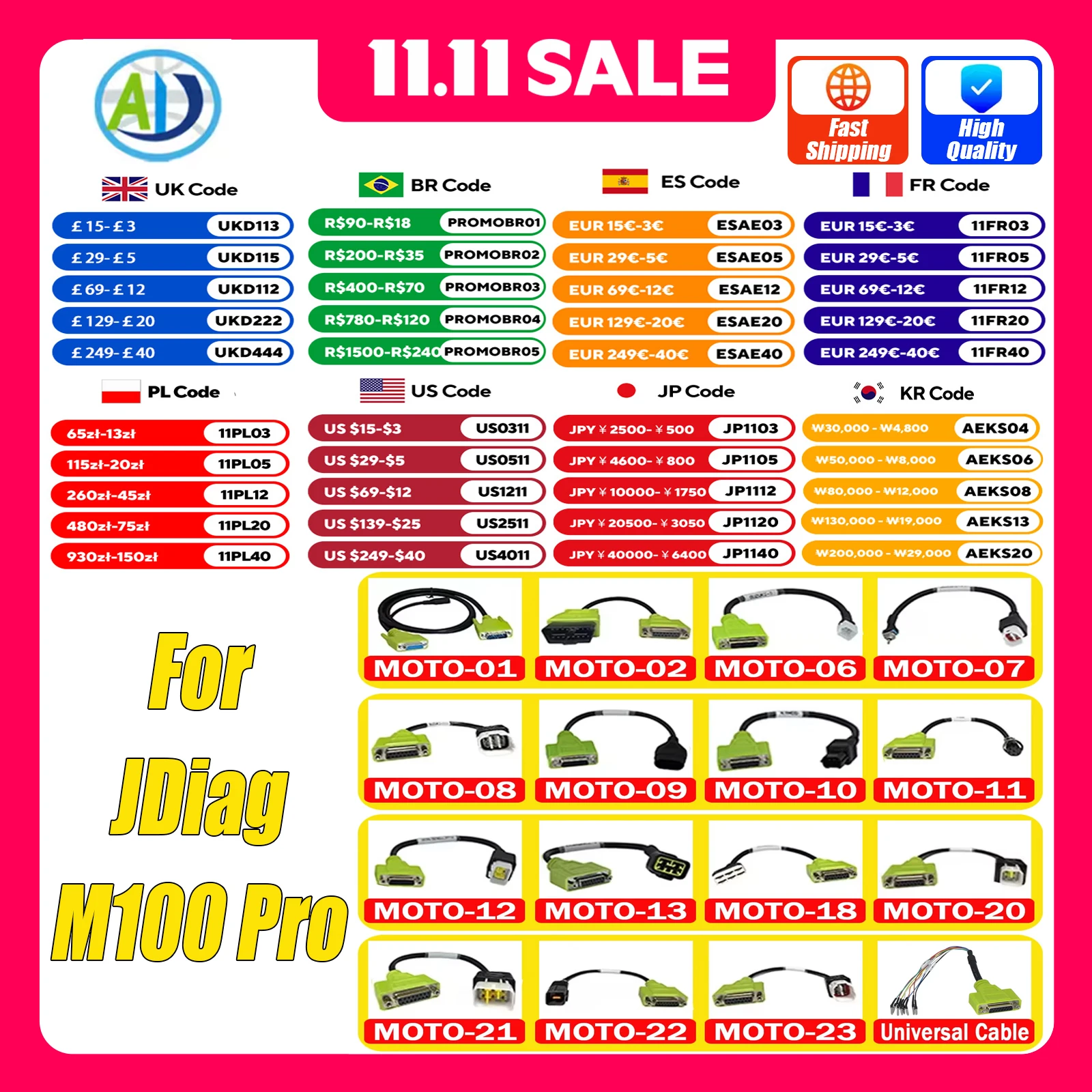 

For Yamaha Honda Kawasaki Suzuki KTM For JDiag M100 PRO Motorcycle Locomotive EFI Inspection Cable OBD2 Diagnostic Tool Cable