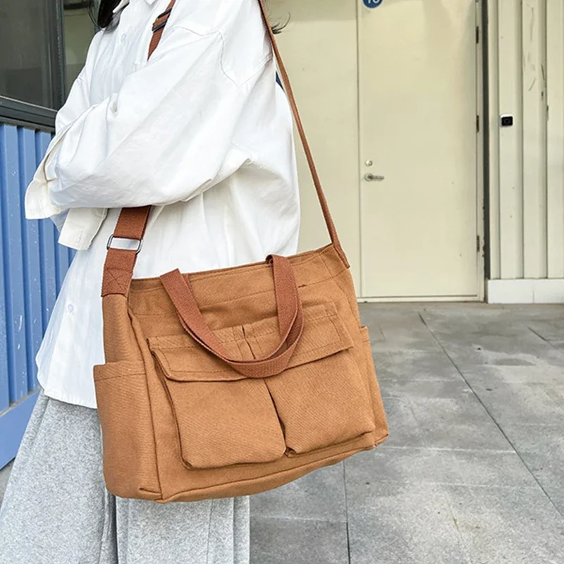 Bolso cruzado de lona de gran capacidad para mujer, bolso de hombro versátil a la moda