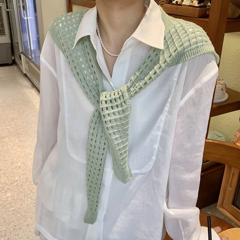 

Elegant White Knitted Shawl Cloak Wraps Fake Collar Clothes Decoration Korean Style Hip Scarf Daily