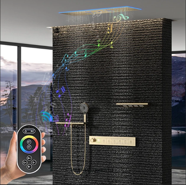 

New Fashion 900*300mm Ceiling 6-Function LED Thermostatic Shower Set Rainfall Waterfall Bathroom Smart Shower System