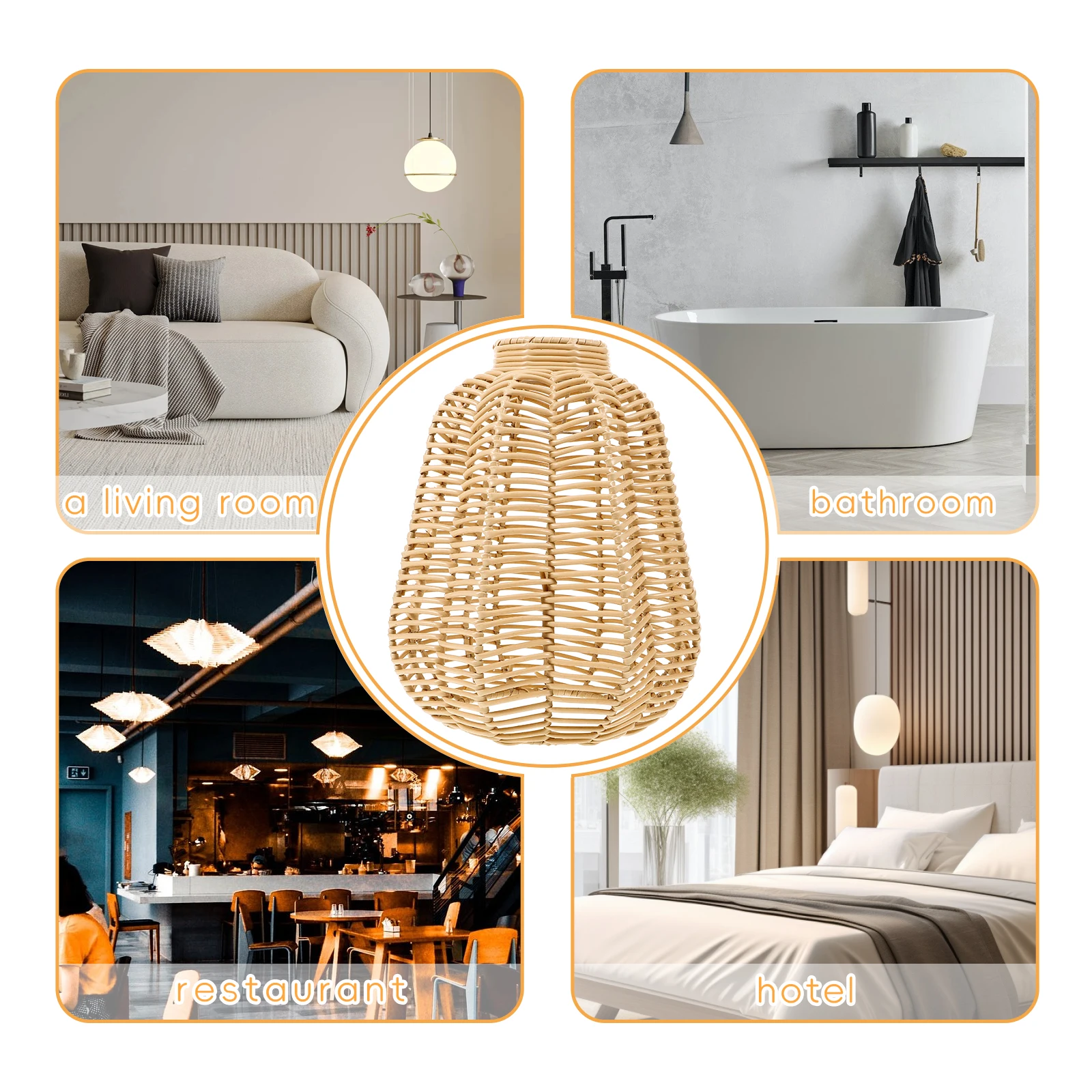 

Woven Lamp Shade Imitation Rattan Pendant Light Cover Rustic Style For Ceiling Hanging Lamp Home Restaurant Hotel Decor