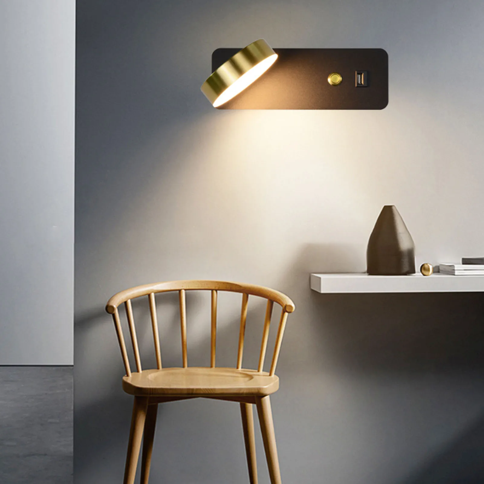 Modern Indoor Lighting USB Charge Wall Lamp 9W White Black Rotary Switch Dimming Wall Light Bedroom Beside Study Wall Sconce