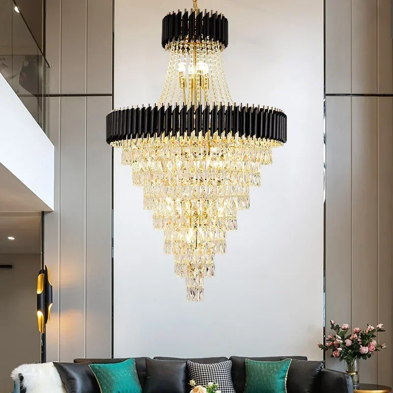 Lustre moderno de luxo para sala de estar, dourado, decoração de casa, escada, luminária grande, design espiral, corredor, luz de cristal