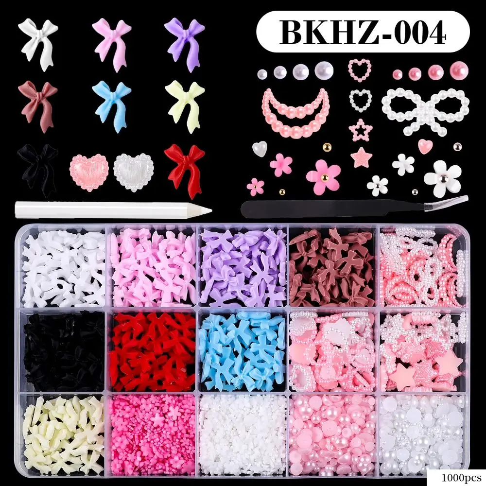 Bow Knot 3D Nail Charms Nail Stud Rhinestones Flatback Pearls Flatback Pearls Set 4 Sizes White Pink Nail Pearls