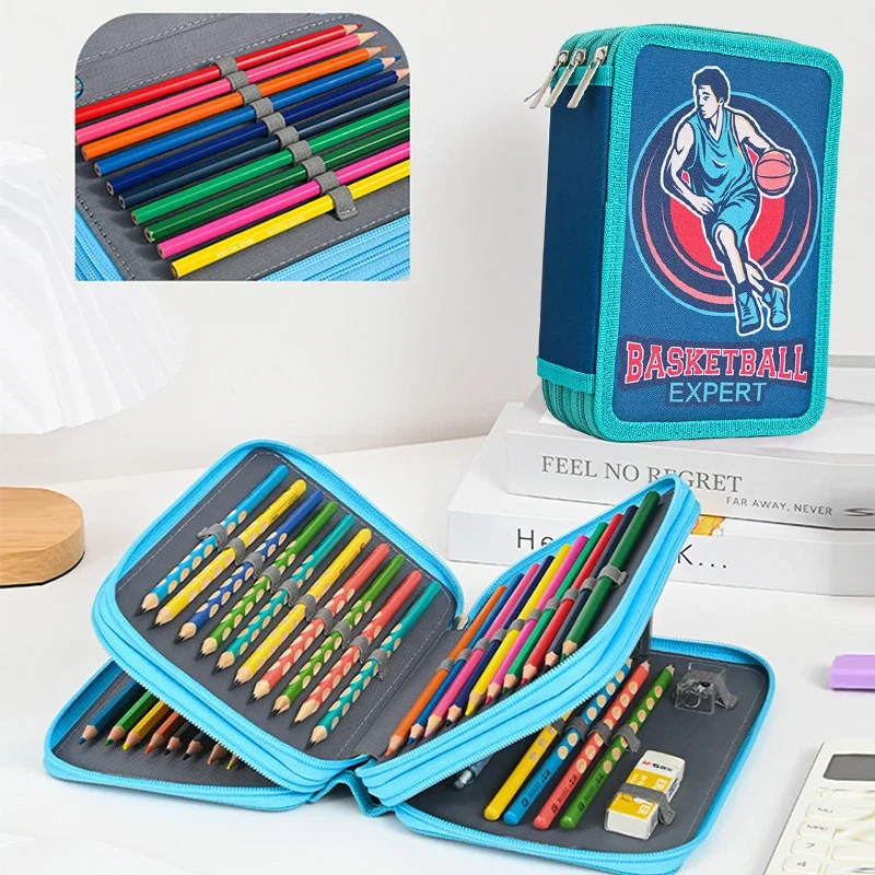 

Большой вместительный пенал из ткани Оксфорд для цветных карандашей, художественные принадлежности, органайзер для хранения студентов, сумка-карандаш с 3-мя молниями