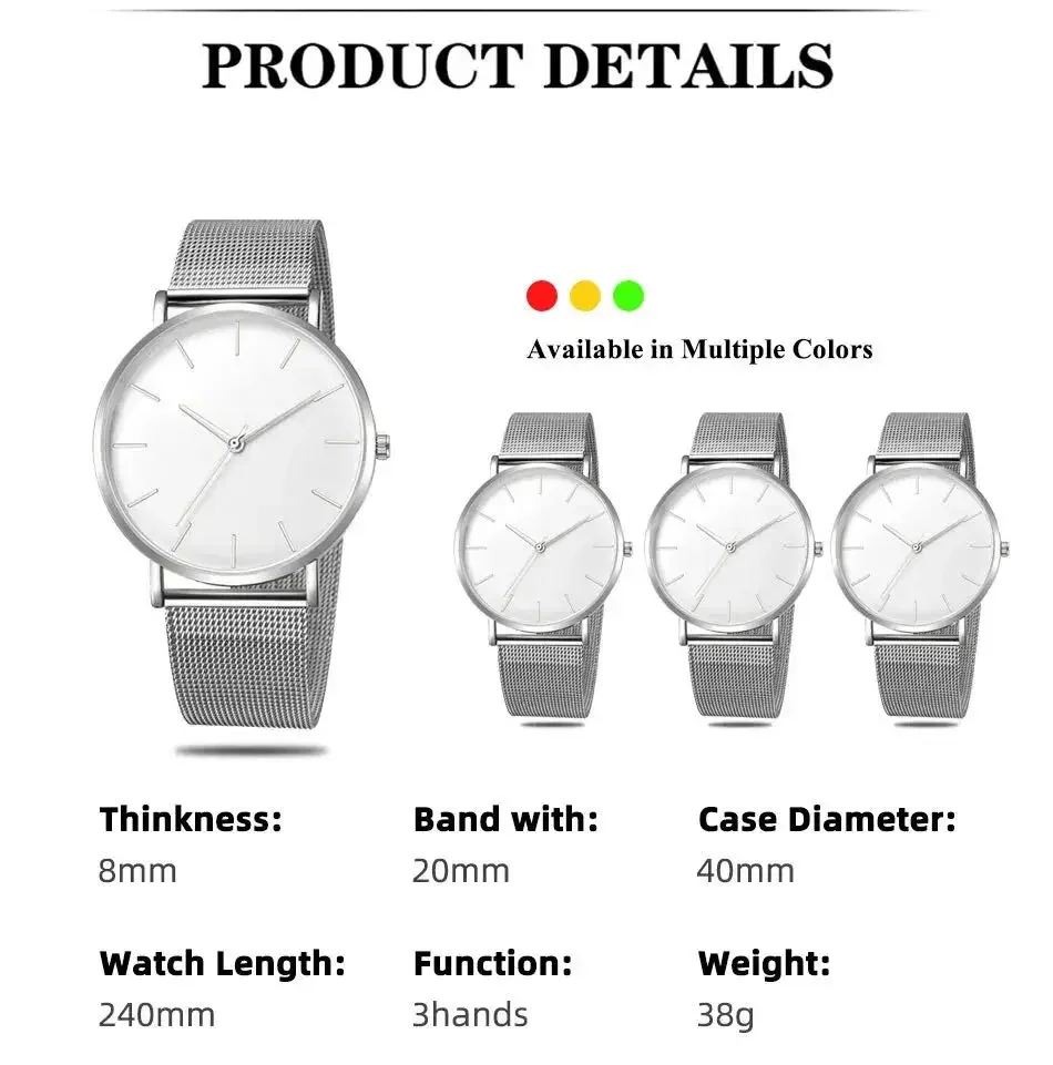 Business Men Watch Simple Stainless Steel Mesh Men\'s Watches Quartz Exquisite Casual Wrist Watch for Business Work