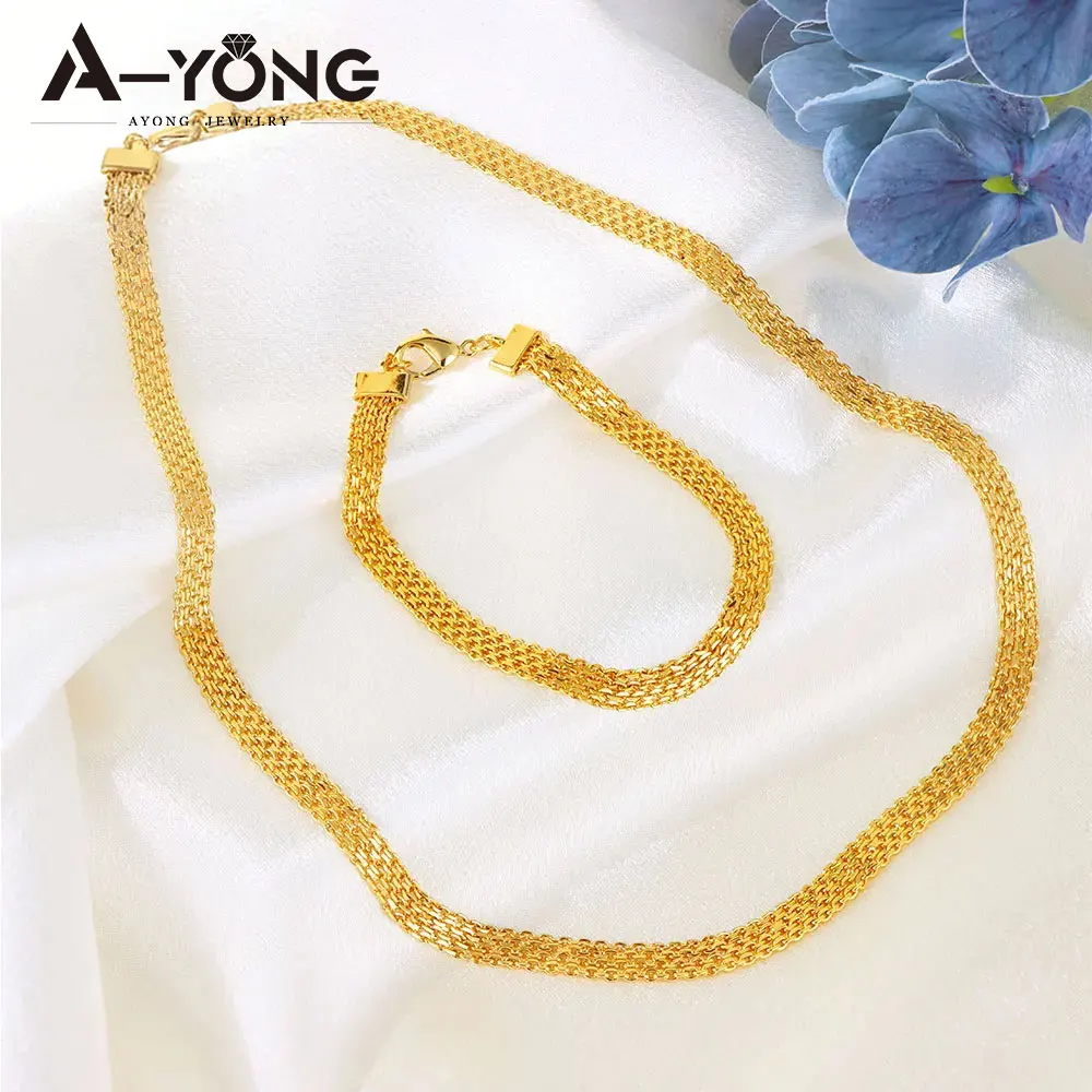 Dubai Gold Plated Wedding Jewelry Set 21k Gold Plated Arabic Bridal Vintage Necklace Bracelet Moroccan Women Event Party Jewelry