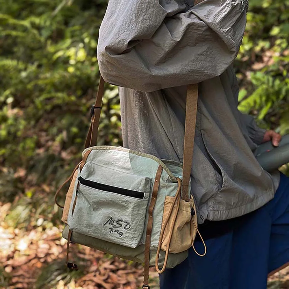 Portable Mountaineering Crossbody Bag Quick Drying Embroidery Outdoor Nylon Shoulder Pouch Adjustable Straps Large Capacity