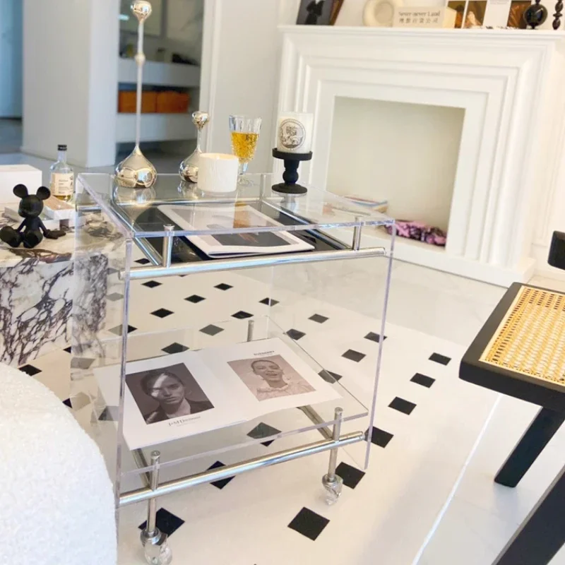 Picture 6: Transparent Lounge Bedside Side Table Cabinet Living Room Household Acrylic Coffee Storage Mesas Terraza Bedroom Furniture