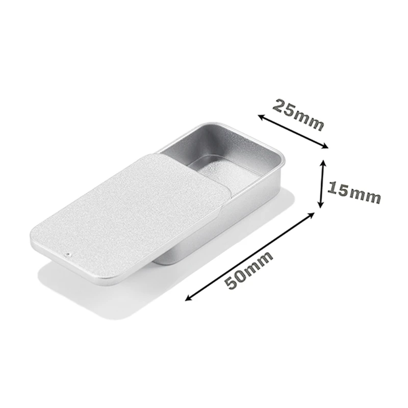 50 pçs recipientes superiores de corrediça de metal caixas de tampa deslizante retangular de metal para velas jóias artesanato 80x50x15mm