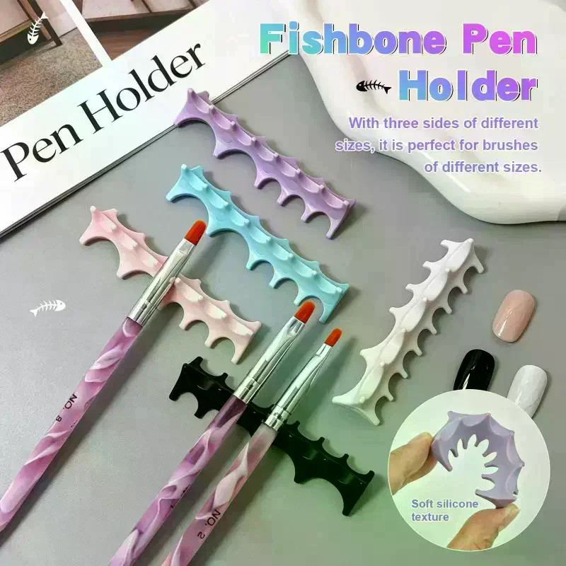 /YOV/Fishbone Nail Pen Holder Brush Rack Shelf UV Gel Brush Display Stand Makeup Painting Pen Rest Organizer Stander Silicone