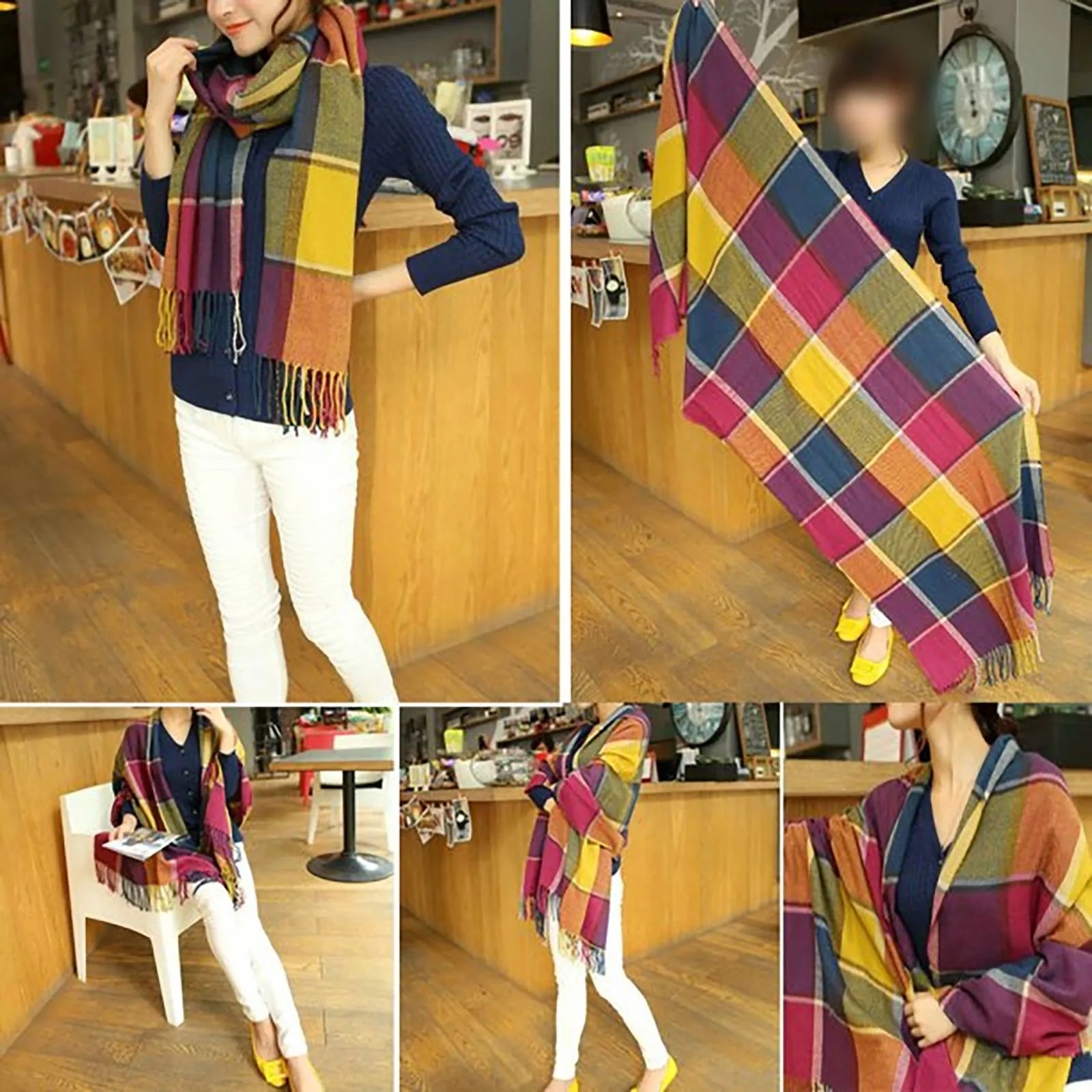 Winter Sets For Women Unique Accessories Scarf Women Hijab 2023 Thick Warm Set Knitted Checkered Neckerchief Scarf 2024 목도리