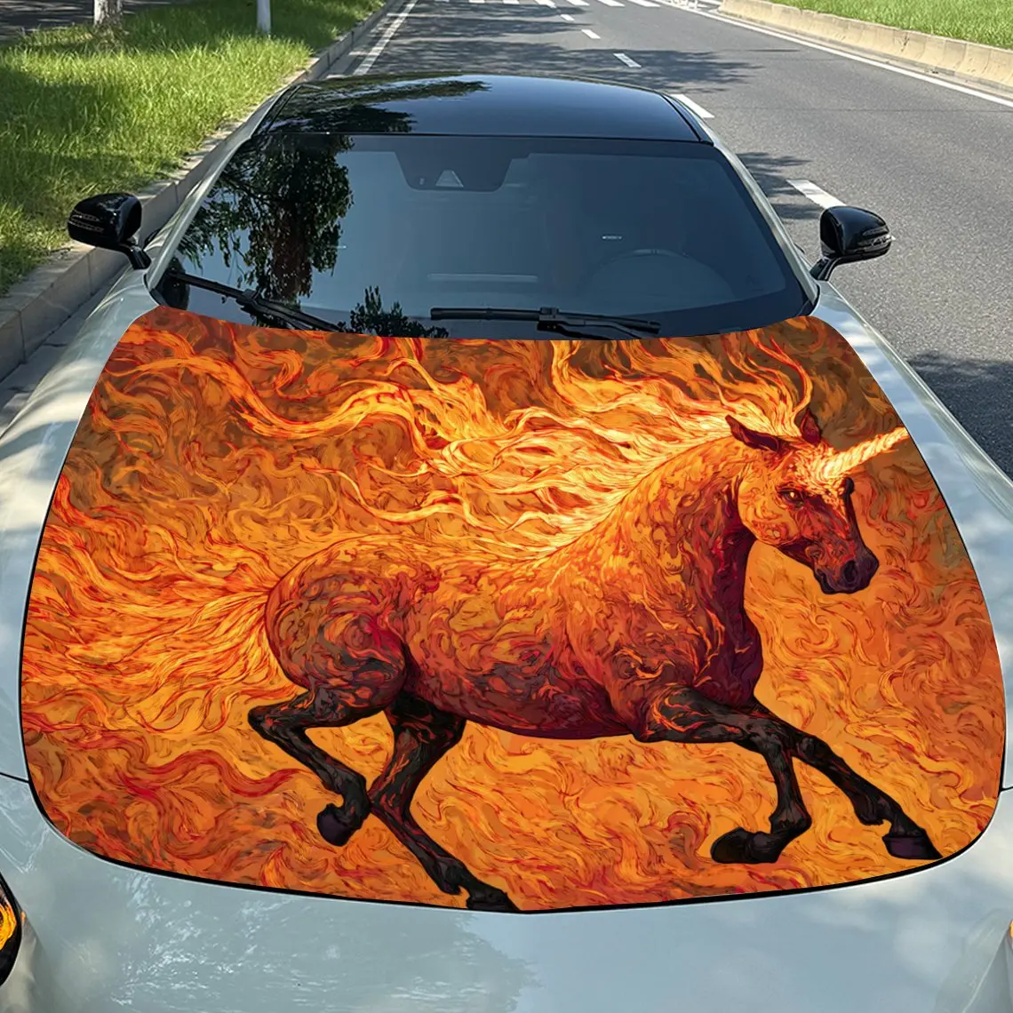 

Наклейка на капот автомобиля с пламенным единорогом, водонепроницаемая, устойчивая к царапинам, всепогодная защита, подходит для автомобилей, грузовиков, внедорожников, мотоциклов, B