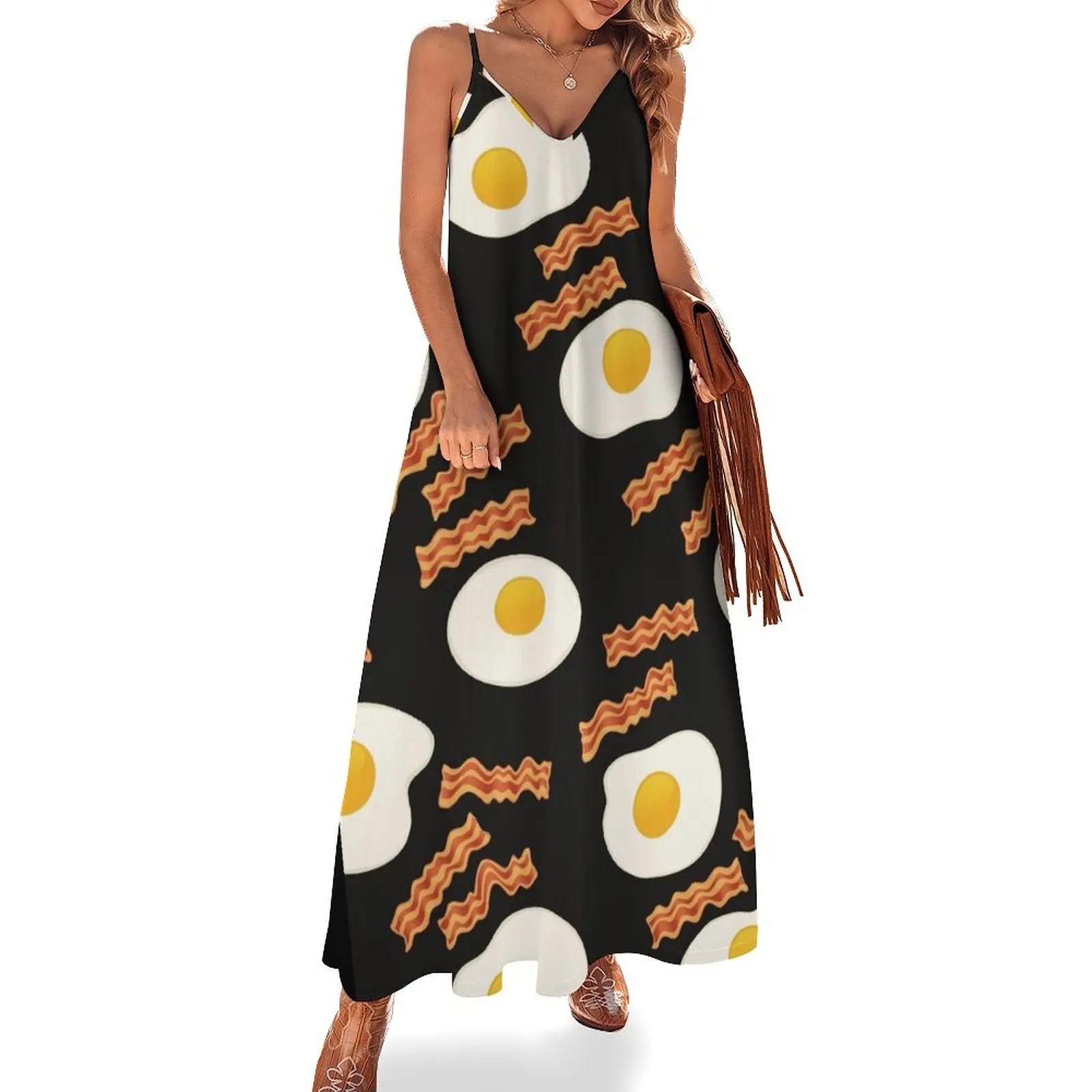 Robe de mariée longue en fibre de bacon et œufs pour le petit déjeuner, robes d'été pour femmes, robe élégante pour les fêtes