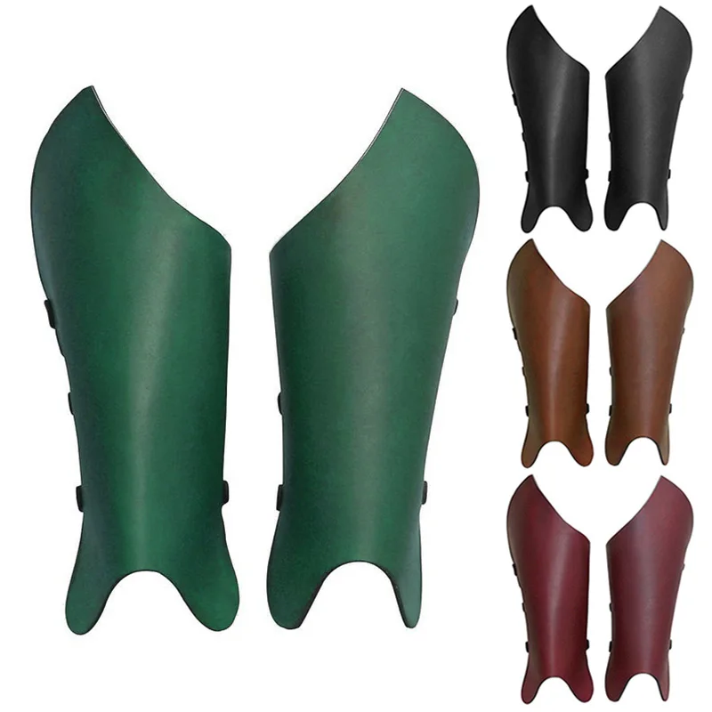 Medieval Elf Knight Leg Shin Guards Armor Greaves Viking Pirate Ranger Cosplay Costume PU Leather Gaiters Boots Shoes Cover LARP