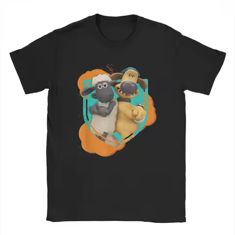 Shaun the Sheep Shaun and Bitzer Best Friends Men's T Shirt Short Sleeve Round Neck T-Shirts 100% Cotton Gift Idea Clothing