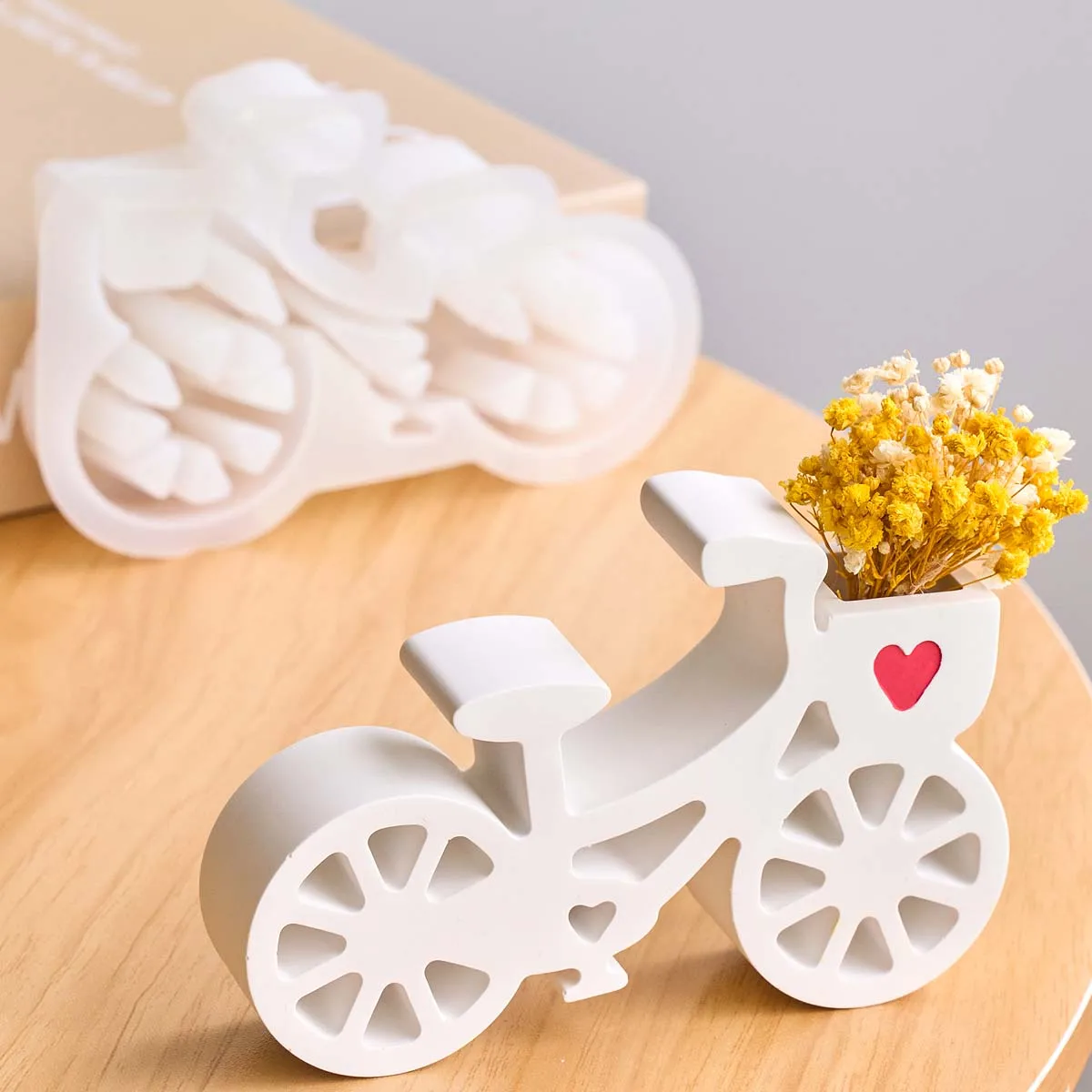 Retro Bicycle Flower Arranging Ornament Mold DIY Home Decor Candle Holder Silicone Molds Plaster Concrete Resin Crafts Making