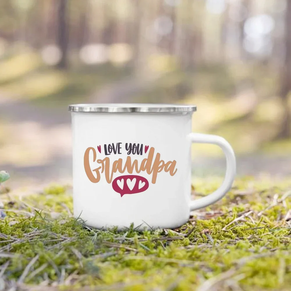 Coffee Beer Cups Drink Wine Juice Mug World's Best Grandpa Printed Enamel Mugs Dessert Cocoa Milk Handle Cup Best Gift