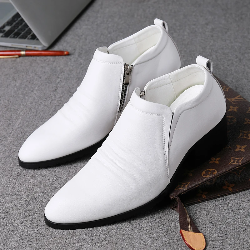 Zapatos de cuero puntiagudos para hombre, atuendo de negocios, versión coreana, zapatos de estilo británico, aumento de altura de 5cm, diseñador de estilista