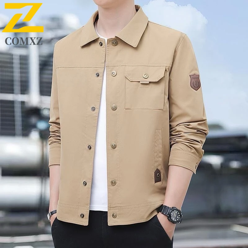 

Men's Lapel Jacket Vintage Outdoor Travel Workwear Coat Multi Pocket Casual Hiking Hunting Utility Windbreaker Autumn Spring