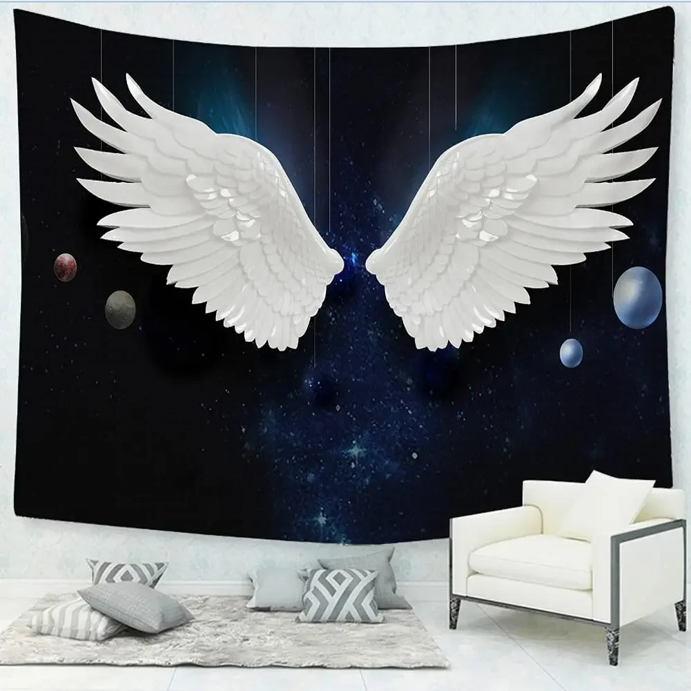 Tapestry Aesthetics Black And White Tapestry Wall Hanging Beautiful Trippy Boho Fun Hippie Angel Wings Home Decoration
