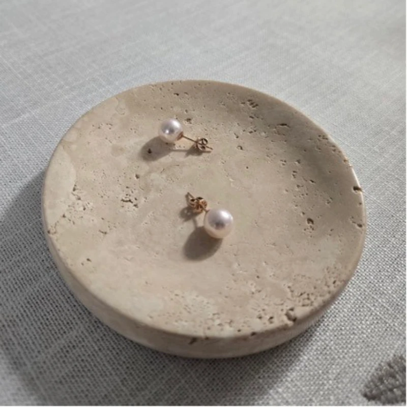 Round Natural Marble Tray for Jewelry Soap Key Display Candle Holder Storage Use Home Desk Vanity Ring Earring Necklace Pad Mat
