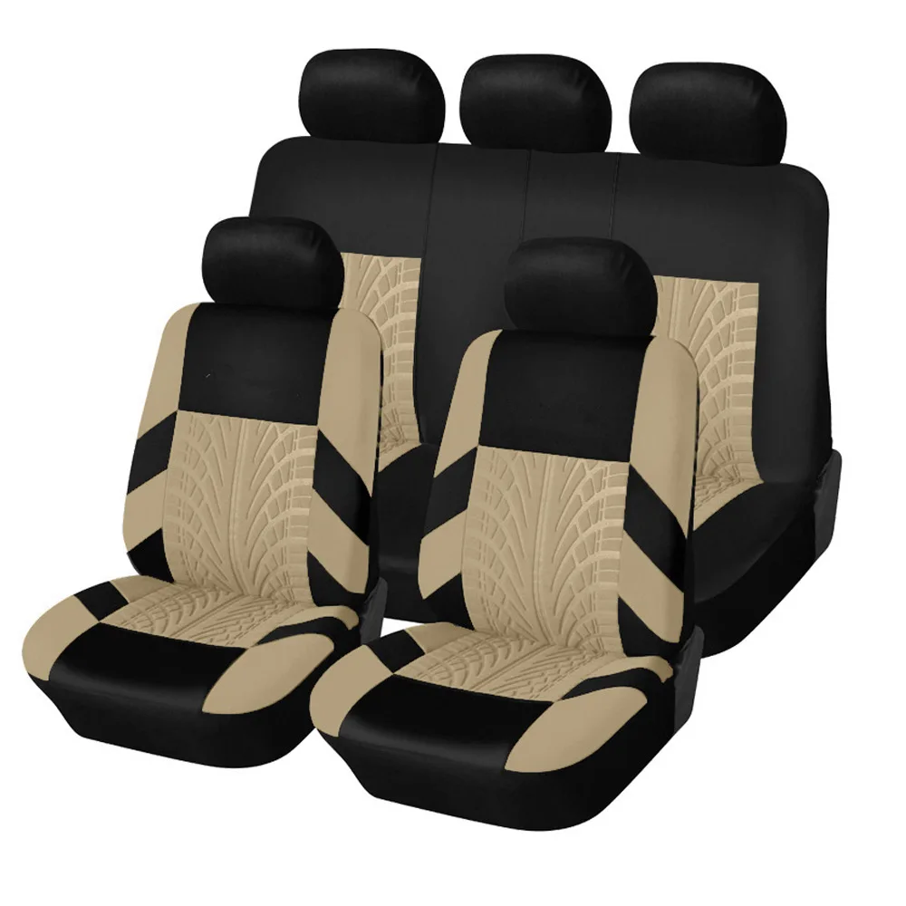 Car Seat Cover Set Featuring Tire Print Design, Includes Front and Segmented Rear Seat Covers, Automobile Seat Protection Cover