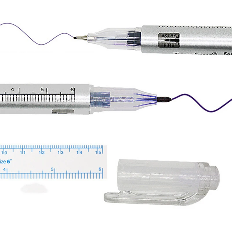قلم تحديد وشم الحواجب الجراحي الأبيض مع مسطرة قياس ، أداة Microblading ، ملحقات Microblading ، رأس مزدوج