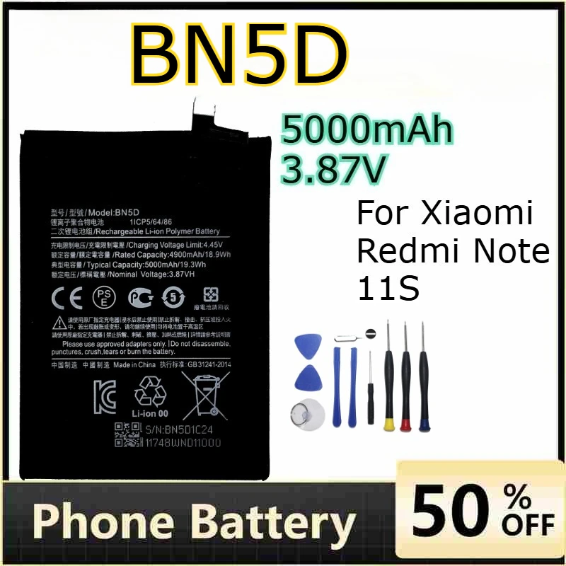 

5000mAh 3.85V BN5D Mobile Phone Batteries For Xiaomi Redmi Note 11S Large Capacity Lithium Battery