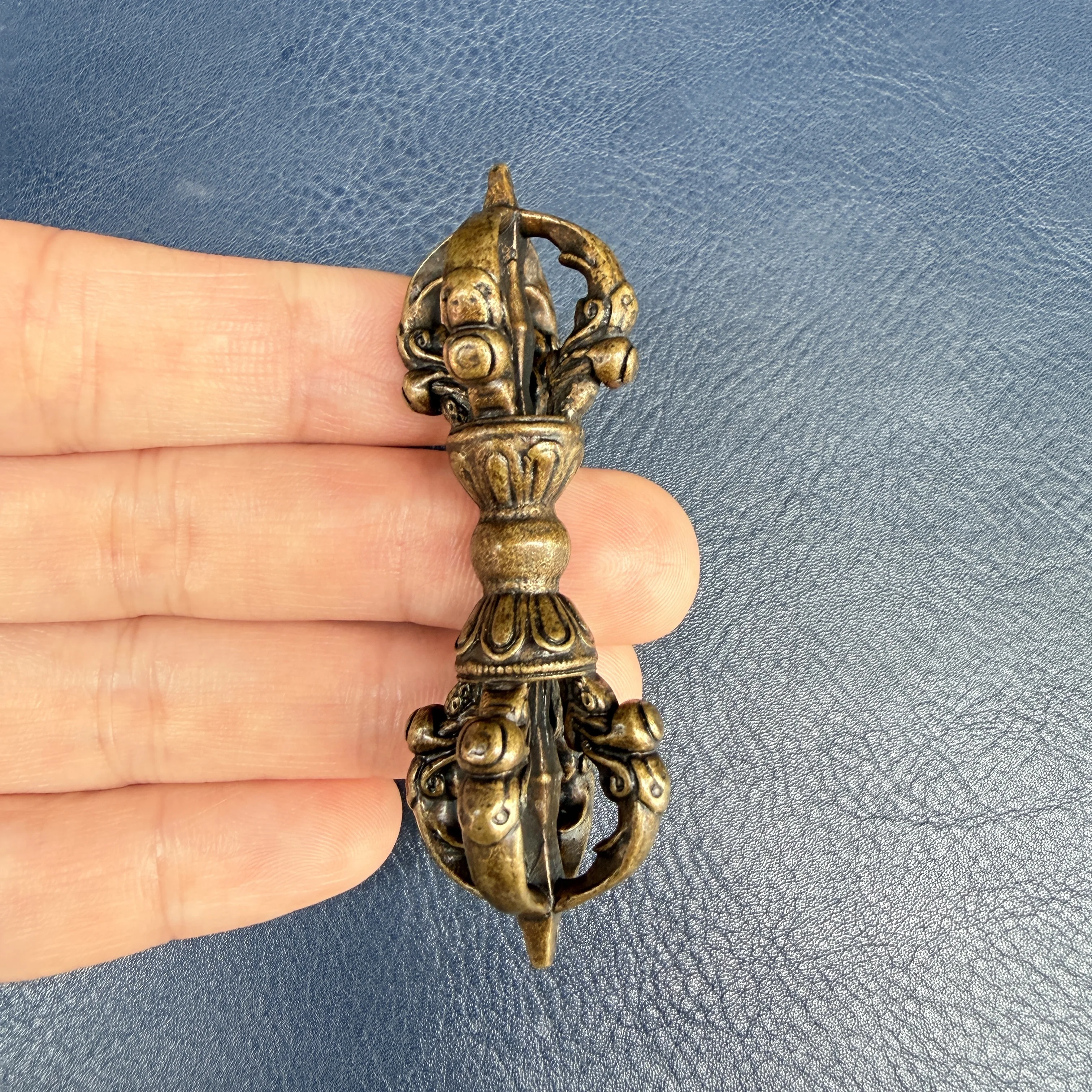 Tibetan Four-Pronged Vajra Dorje, Antique Brass Buddhist Ritual Tool, Meditation Protection Amulet Ornament