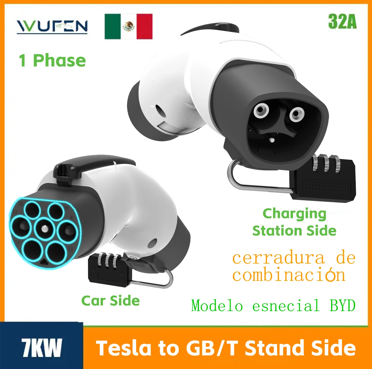

Зарядное устройство для электромобилей WUFEN (BYD Auto Exclusive Edition) с зарядной станцией Tesla 7 кВт Противоугонный адаптер Tesla на GBT 250 В для автомобиля BYD