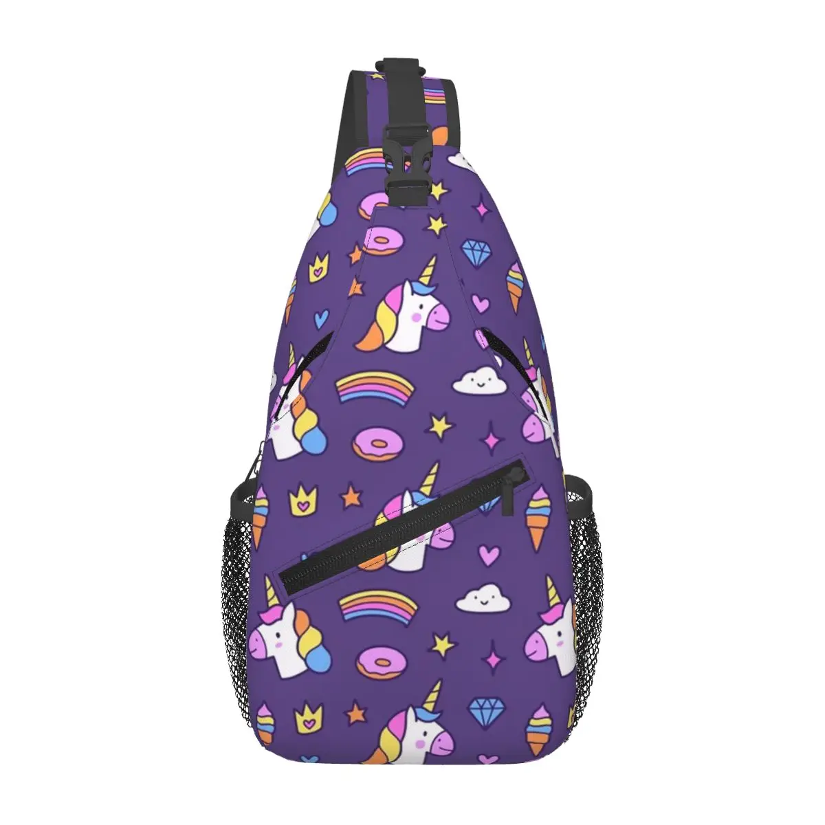 Ice Cream Unicorn Chest Bag Men Sling Crossbody Backpack Chest Bag Travel Hiking Daypack Shoulder Bag