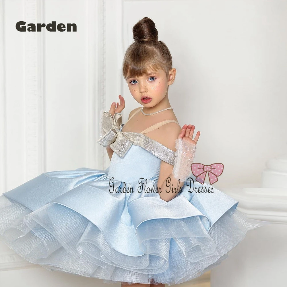 

Simple Blue Flower Girls Dresses with Satin Summer 2025 New Knee Length Sleeveless Christmas Gowns Summer زهرة فتاة ال New