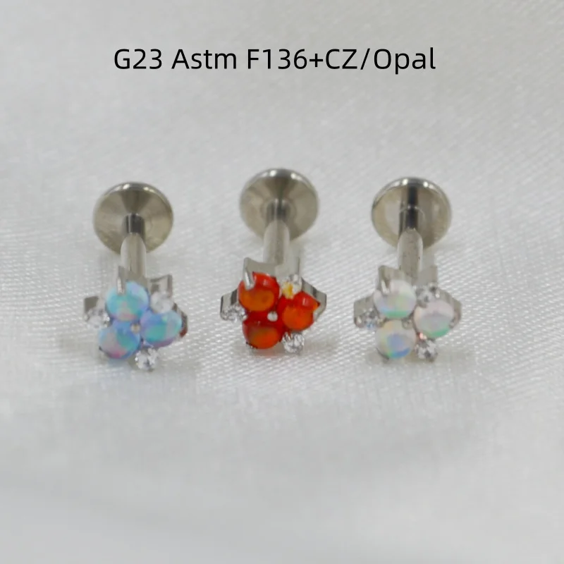 10pcs Body Jewelry 16G CZ G23 Titanium Opal Lip Labret Bar Ear Helix Tragus Rook Bar Stud Body Piercing Jewelry
