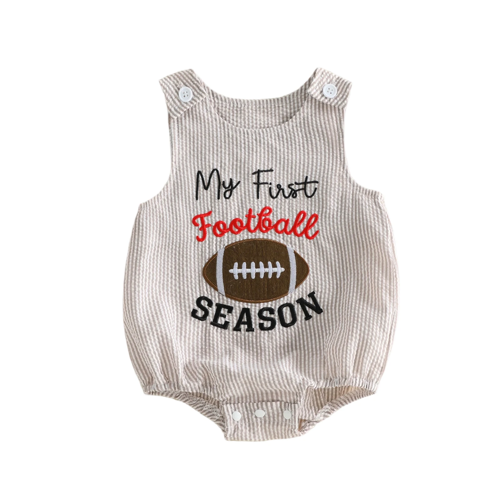 Baby Boy Romper Sleeveless Round Neck Football Embroidery Bodysuit Newborn Playsuit