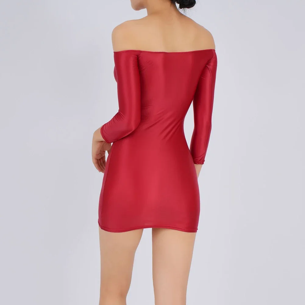 

Tight Stretch Miniskirt Glossy Mini Dress Silky Hip Skirt Solid Color Pattern Brand New Condition Daily Wear Skirt