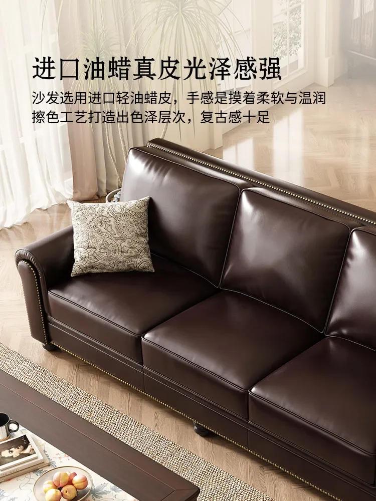 c6 American retro first-layer cowhide medieval sofa small apartment leather sofa Ready to ship and purchase with peace of mind