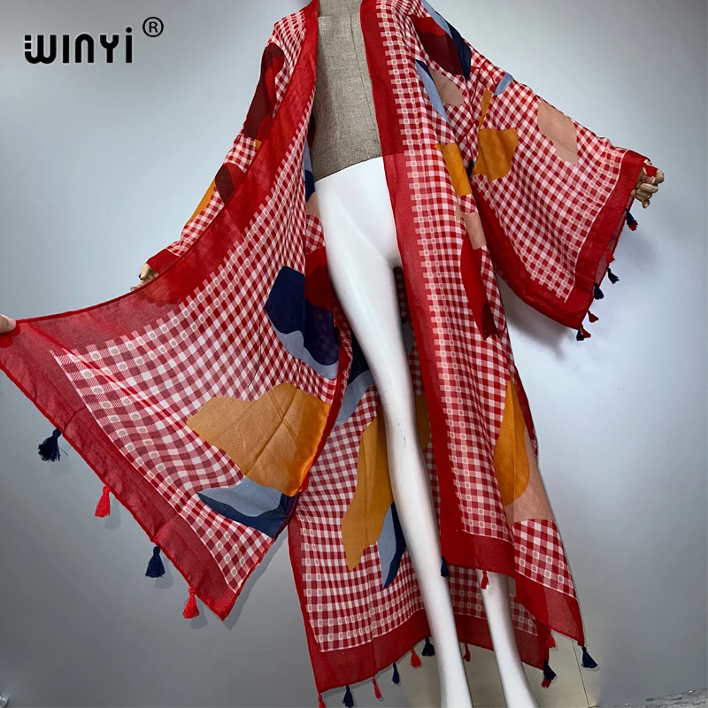 WINYI summer outfit kimono africa boho print beach cover up muslim dress cardigans beach wear women abaya dubai luxury kaftan