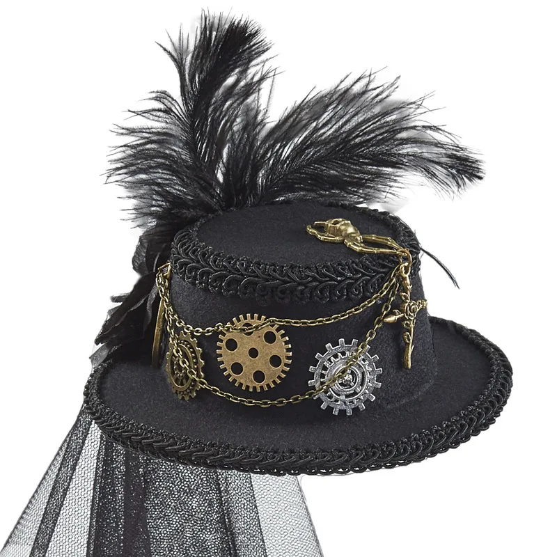 Vintage Black Steampunk Top Hat Gear Glasses Punk Hat Gothic HeadWear Holiday Party Decoration Hat Halloween Accessories