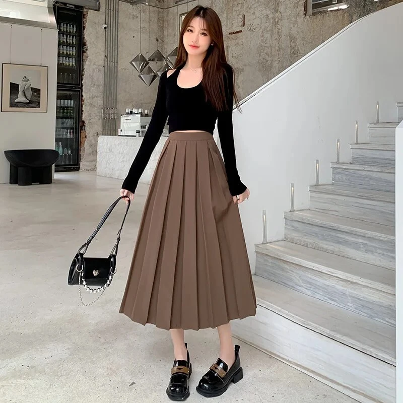 Dress Skirt Medium Length Women Half Skirt Autumn Winter Style Black A- line Skirt Loose High Waist Slimming Trendy