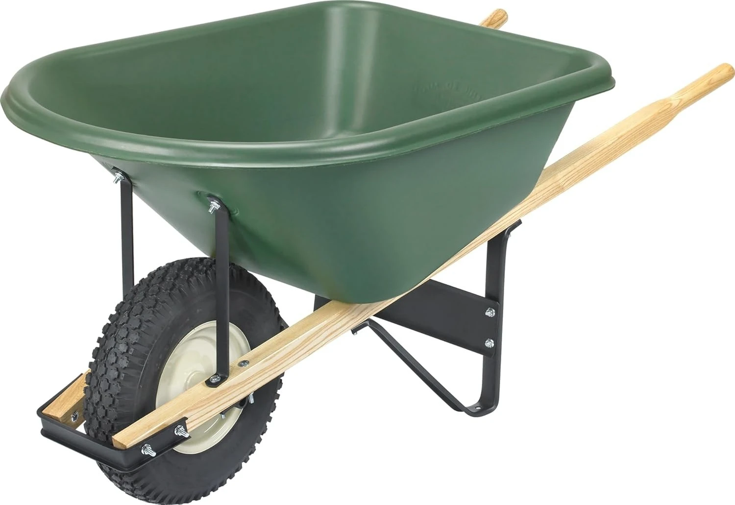 

Single-Wheel 6 Cu Ft Wheelbarrow with 16" 4-Ply Knobby Tire, High Density Polyethylene Tray, Steel Frame, for Gardening, Green
