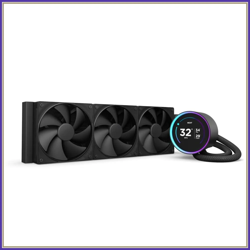 

360mm AIO CPU Liquid Cooler, 3x F120P Fans, Customizable 2.72" IPS LCD, Turbine Pump, AM5/AM4, LGA 1851/1700/1200/115X, Black